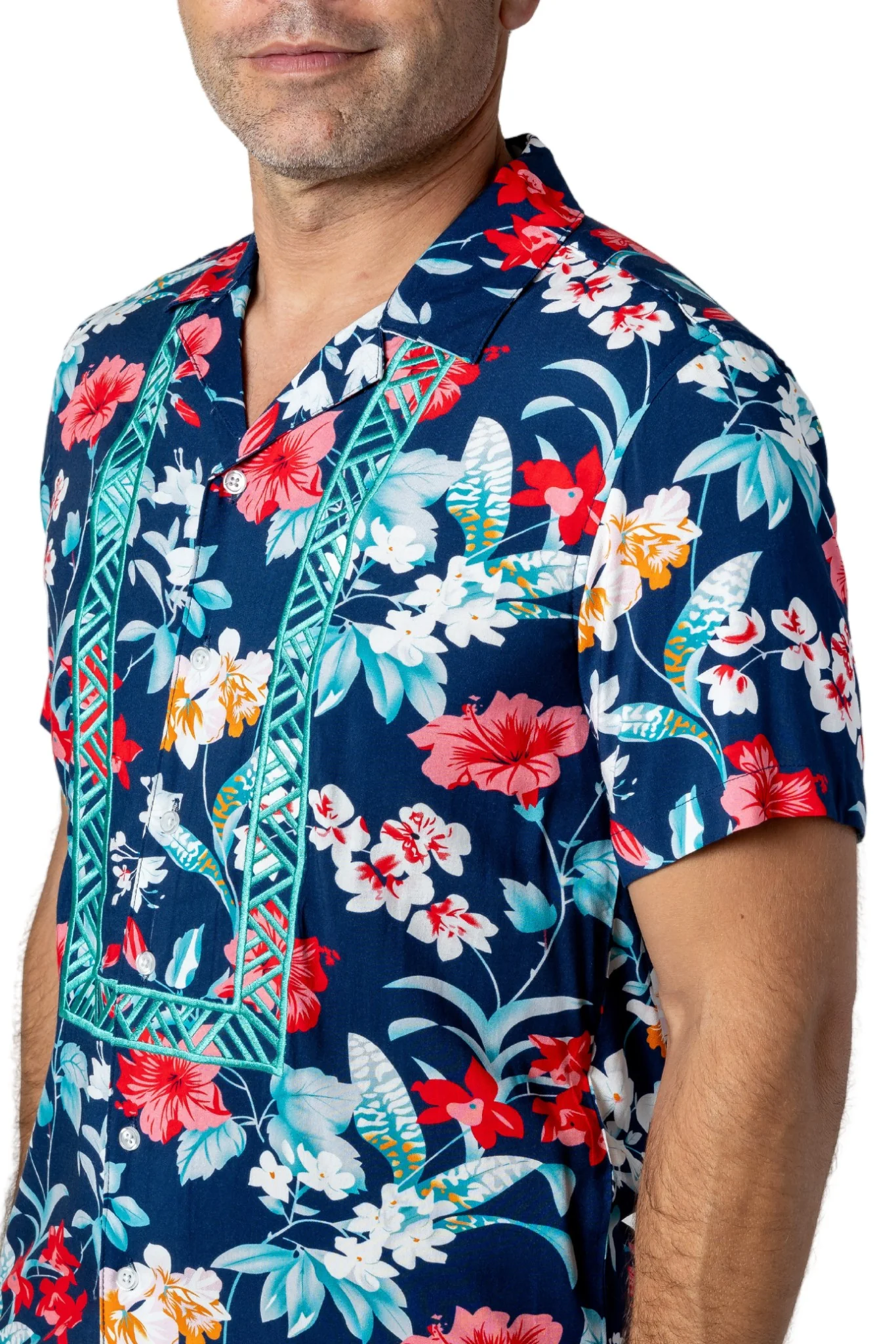 MH01 - Hawaiian Barong Hibiscus - Short-Sleeve Polo Barong Tagalog - Image 3