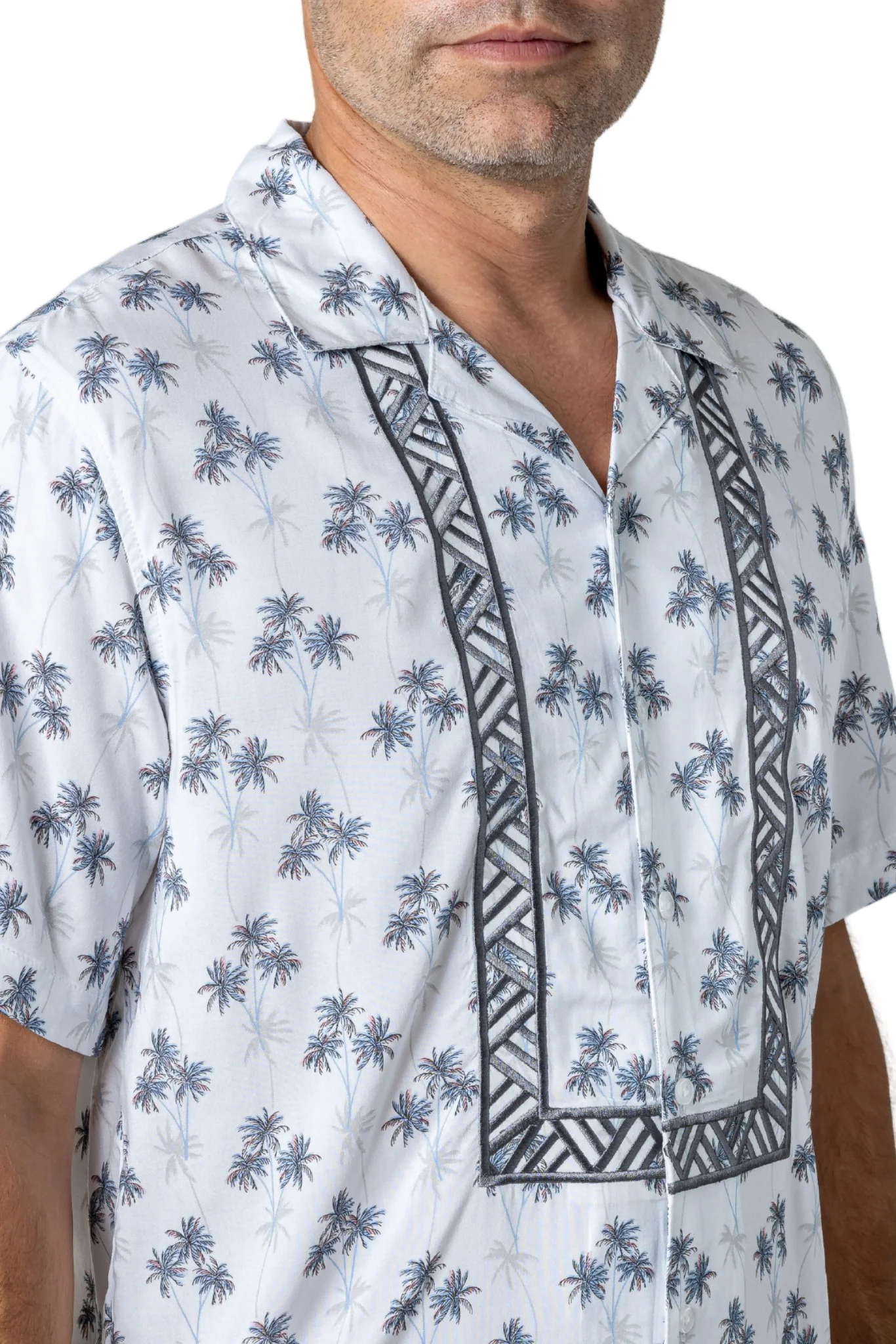 MH02 - Hawaiian Barong Palms - Short-Sleeve Polo Barong Tagalog - Image 3