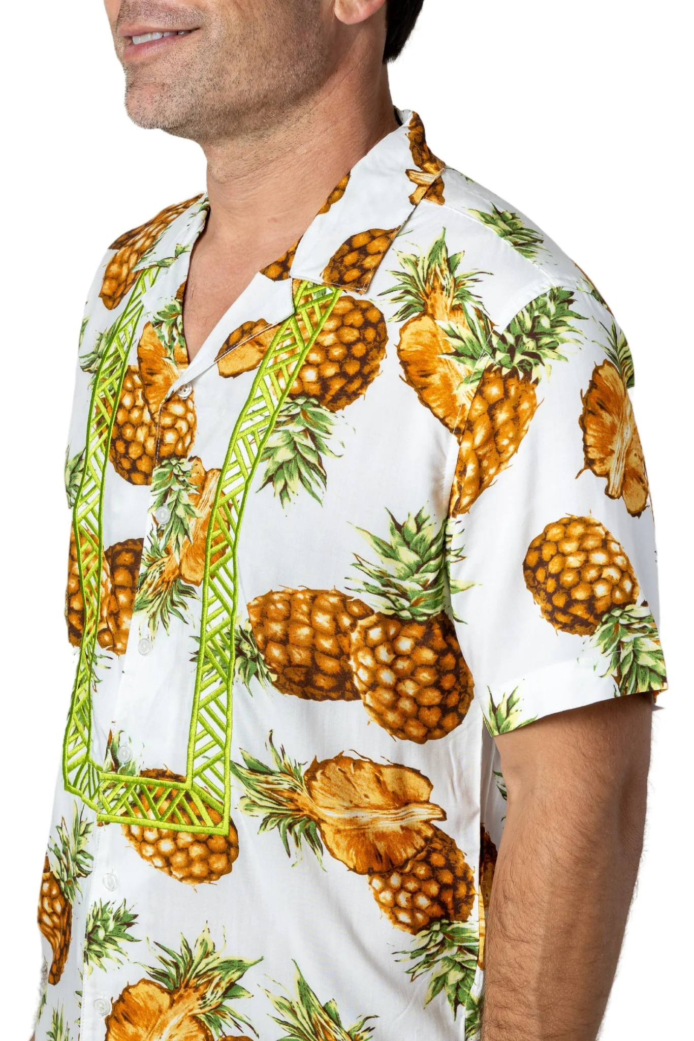 MH03 - Hawaiian Barong Pineapple - Short-Sleeve Polo Barong Tagalog - Image 3