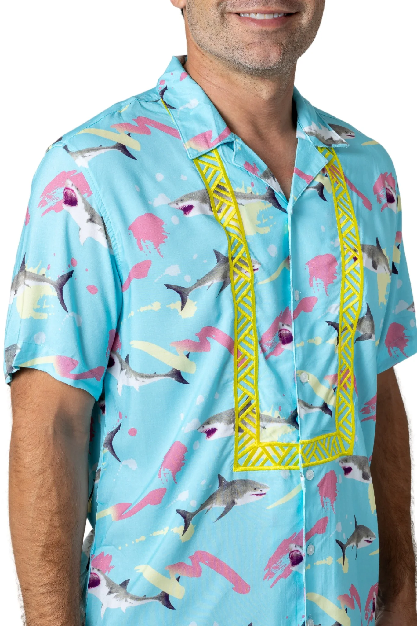 MH07 - Hawaiian Barong Shark - LIMITED - Short-Sleeve Polo Barong Tagalog - Image 3