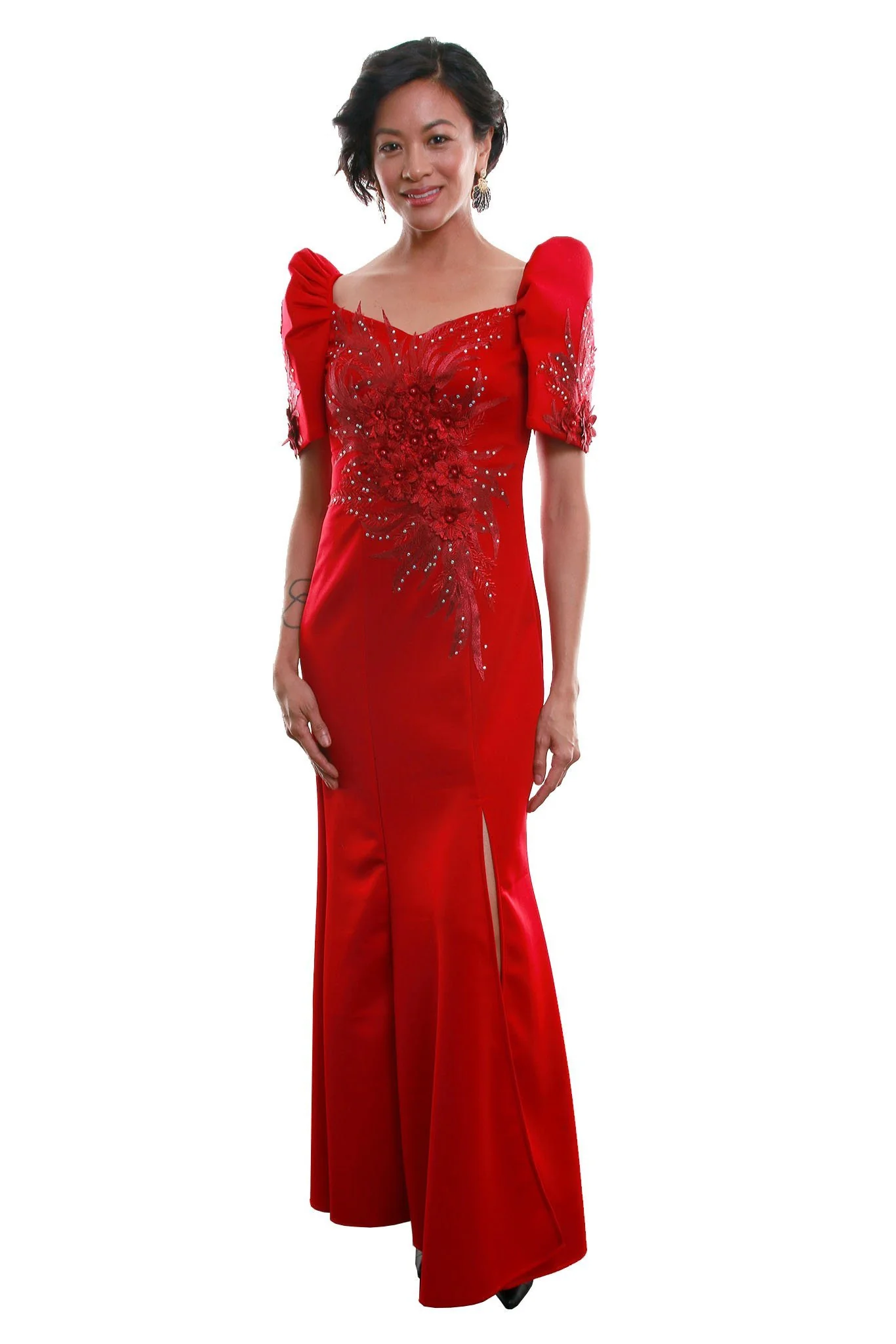 WD08 - Neoprene Mestiza Gown Red - Filipiniana - Image 3