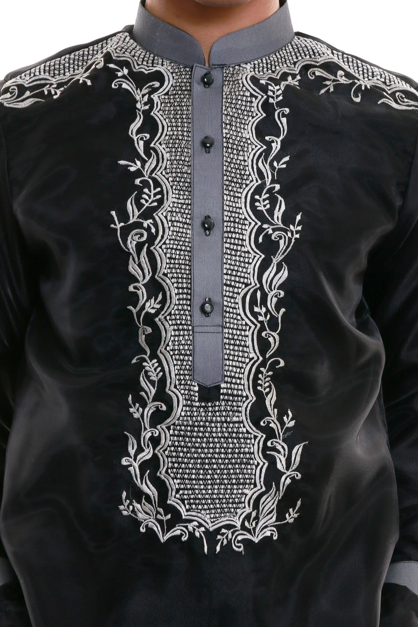 MO08 - Organza Barong Tagalog with Lining Black - Image 3