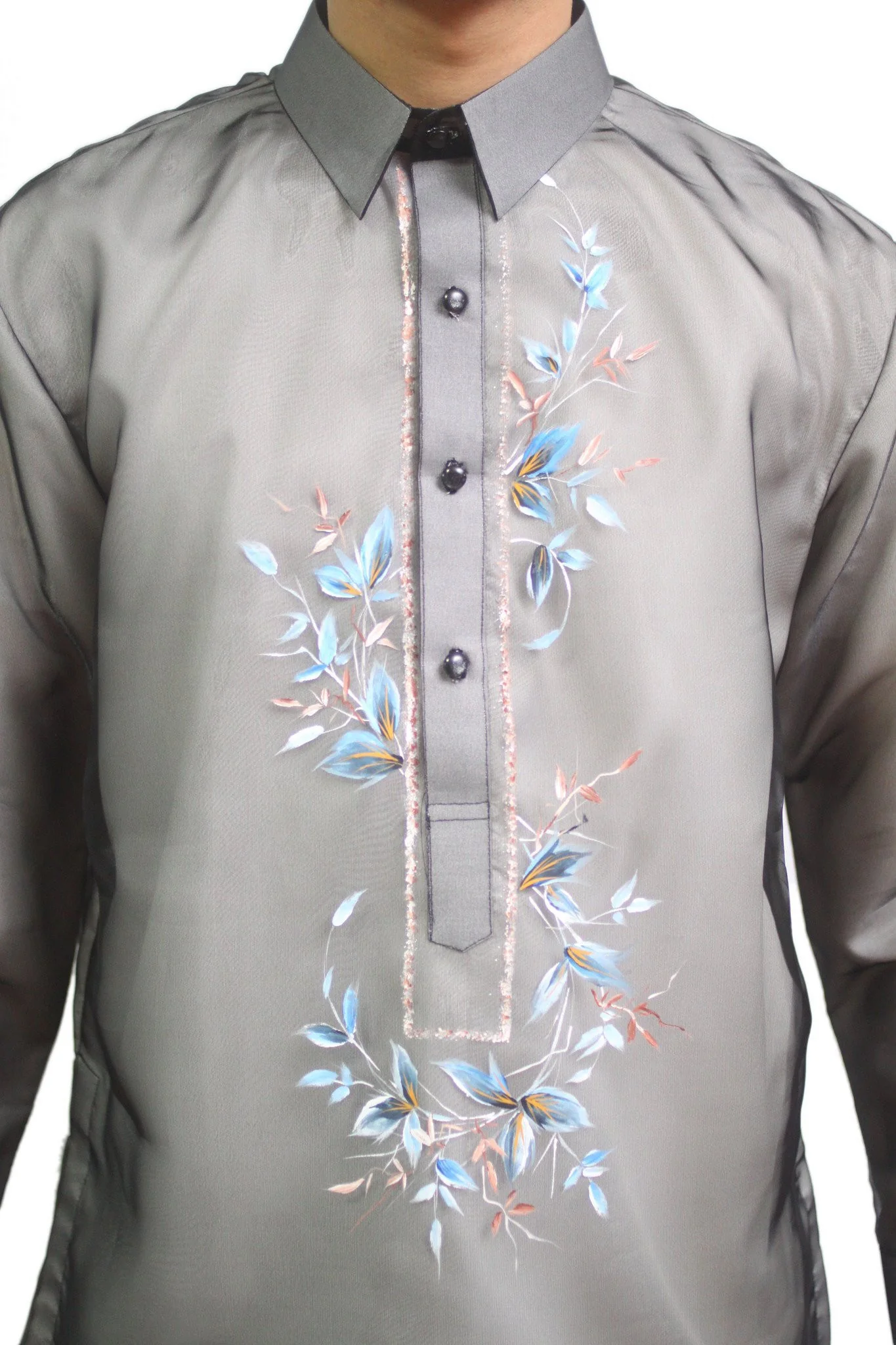 MO09 - Organza Painting Barong Tagalog with Lining Gray - Image 3